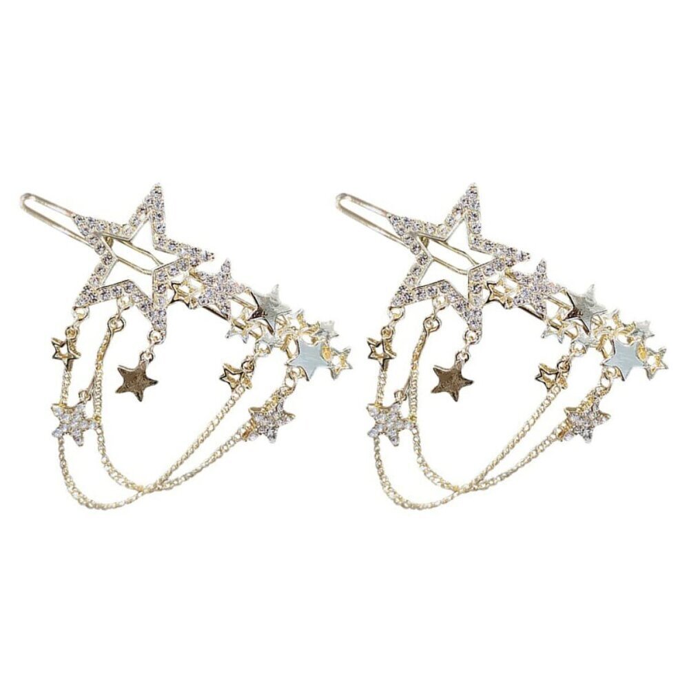 Star Hair Clips Silver Dangle Tassels for Women Girls 2pcs Fashion